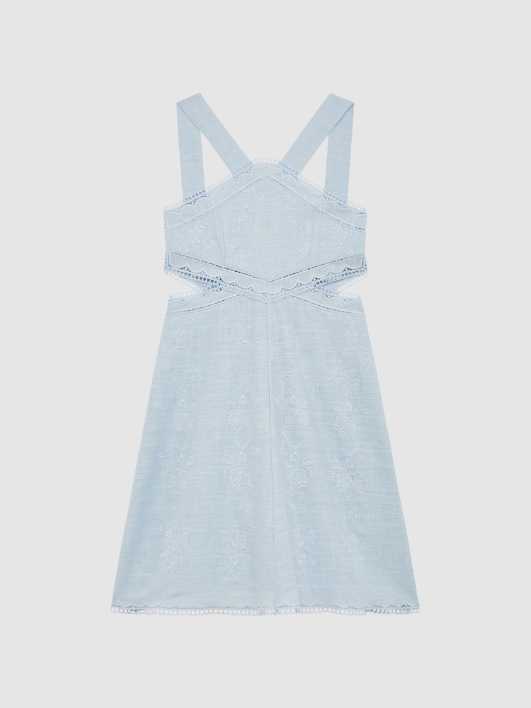Reiss Blue Louisa Senior Cross Back Embroidered Dress - Image 2 of 6