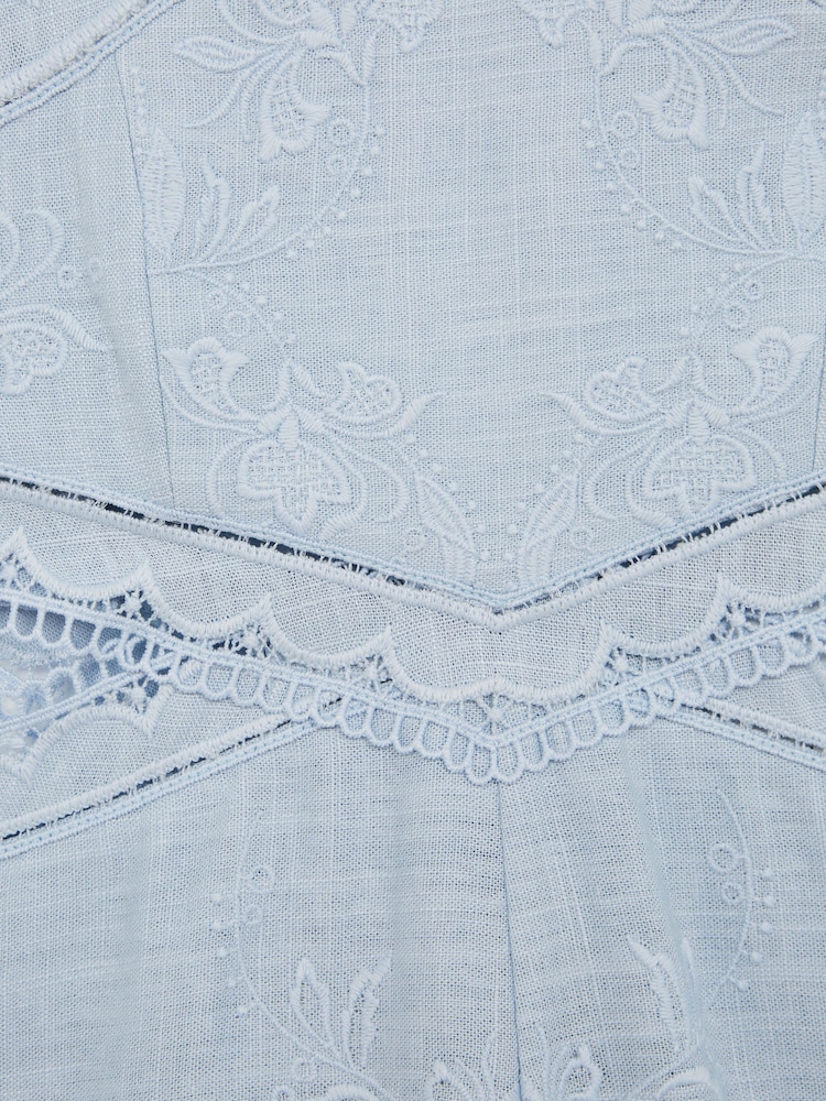 Reiss Blue Louisa Senior Cross Back Embroidered Dress - Image 6 of 6