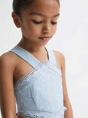Reiss Blue Louisa Junior Cross Back Embroidered Dress - Image 4 of 6