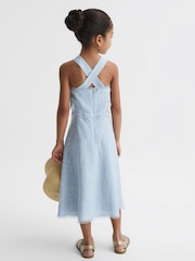 Reiss Blue Louisa Junior Cross Back Embroidered Dress - Image 5 of 6