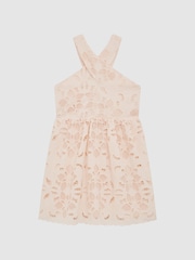 Reiss Pink Callie Cross Back Lace Dress - Image 2 of 6