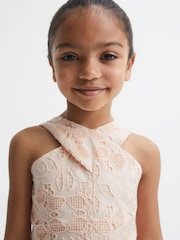 Reiss Pink Callie Cross Back Lace Dress - Image 4 of 6