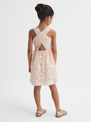 Reiss Pink Callie Cross Back Lace Dress - Image 5 of 6