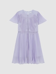 Reiss Lilac Coreen Lace Embroidered Pleated Dress - Image 2 of 6