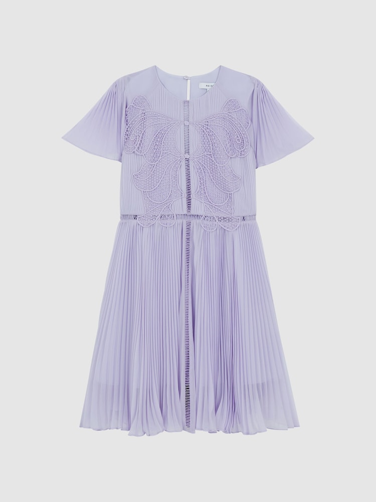 Reiss Lilac Coreen Lace Embroidered Pleated Dress - Image 2 of 6