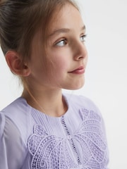 Reiss Lilac Coreen Lace Embroidered Pleated Dress - Image 4 of 6