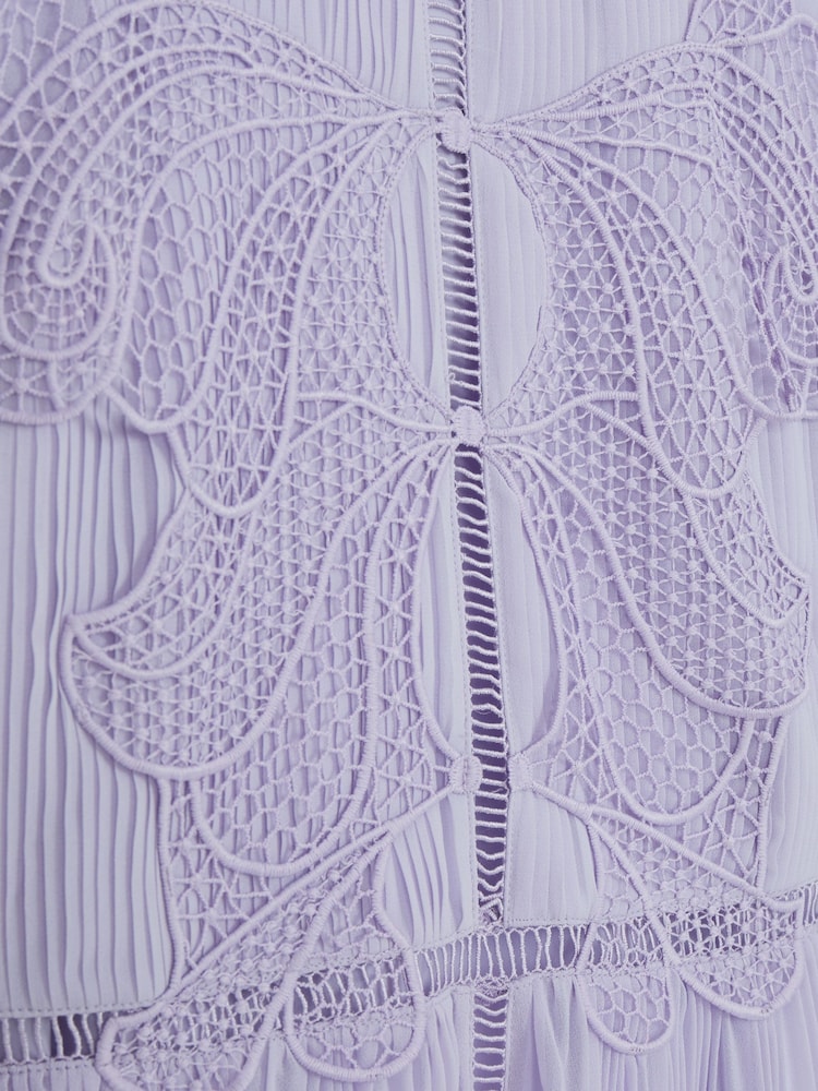 Reiss Lilac Coreen Lace Embroidered Pleated Dress - Image 6 of 6 Reiss Lilac Coreen Lace Embroidered Pleated Dress - Image 6 of 6