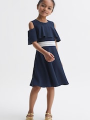 Reiss Navy Paulina Senior Off-The-Shoulder Dress - Image 1 of 5