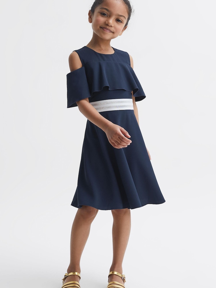 Reiss Navy Paulina Senior Off-The-Shoulder Dress - Image 1 of 5