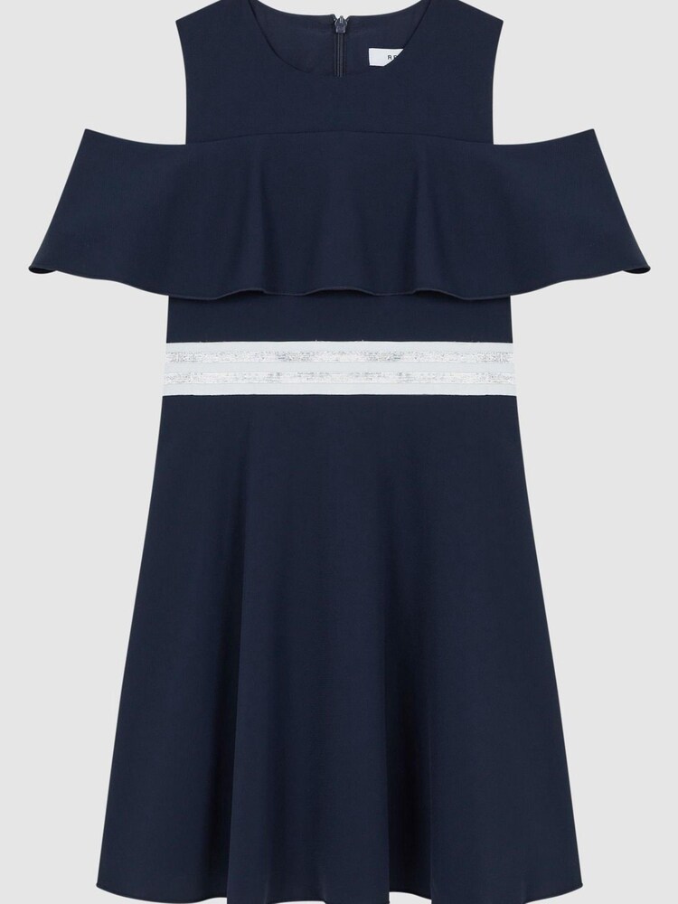 Reiss Navy Paulina Senior Off-The-Shoulder Dress - Image 2 of 5