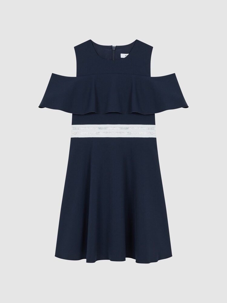 Reiss Navy Paulina Senior Off-The-Shoulder Dress - Image 2 of 5 Reiss Navy Paulina Senior Off-The-Shoulder Dress - Image 2 of 5