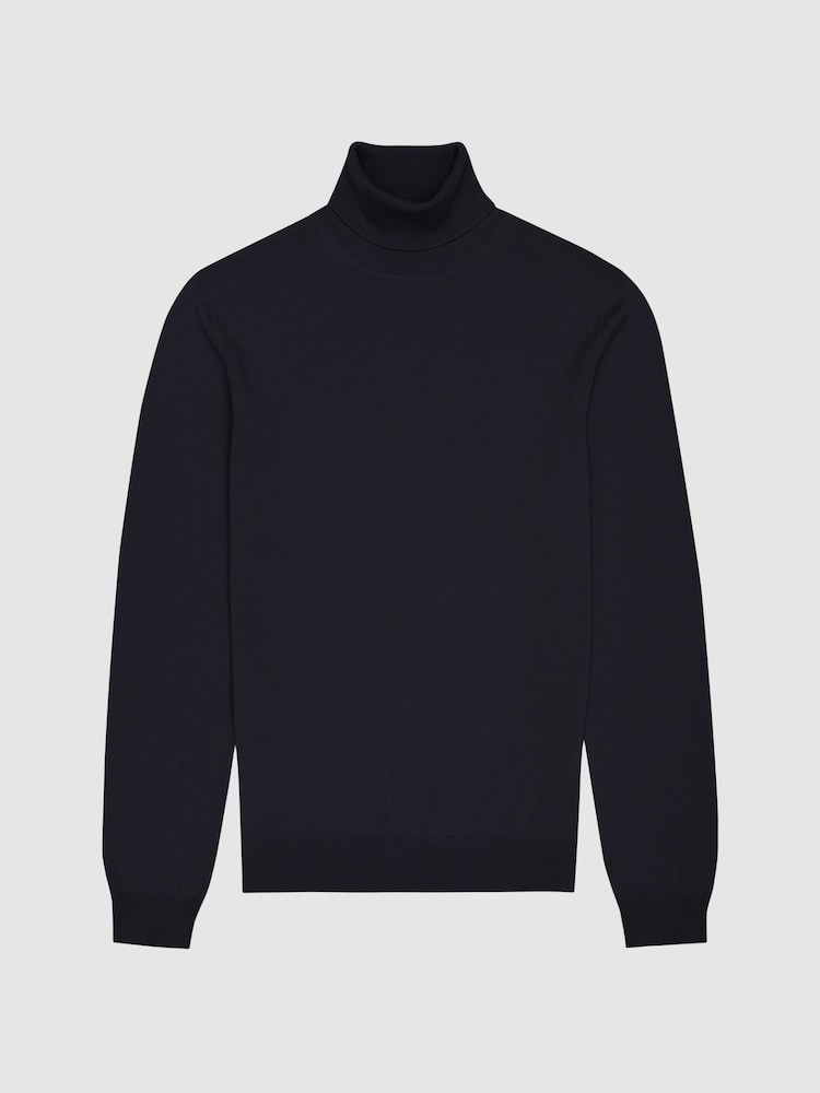Reiss Navy Caine Slim Fit Merino Wool Roll Neck Jumper - Image 2 of 6 Reiss Navy Caine Slim Fit Merino Wool Roll Neck Jumper - Image 2 of 6