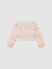 Reiss Pink Nella Senior Long Sleeve Lace Cropped Top - Image 2 of 7