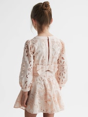 Reiss Pink Nella Senior Long Sleeve Lace Cropped Top - Image 5 of 7