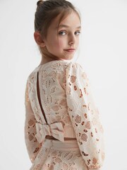 Reiss Pink Nella Senior Long Sleeve Lace Cropped Top - Image 6 of 7
