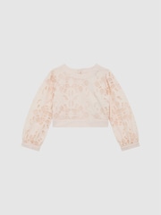 Reiss Pink Nella Junior Long Sleeve Lace Cropped Top - Image 2 of 7