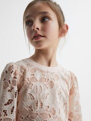 Reiss Pink Nella Junior Long Sleeve Lace Cropped Top - Image 4 of 7