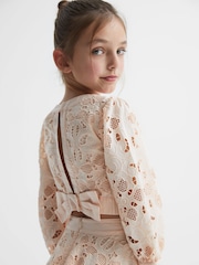 Reiss Pink Nella Junior Long Sleeve Lace Cropped Top - Image 6 of 7
