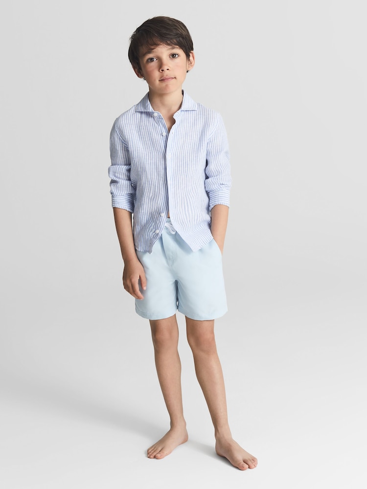 Reiss Soft Blue Wave Plain Drawstring Swim Shorts - Image 1 of 6