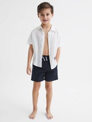 Reiss Navy Wave Senior Plain Drawstring Swim Shorts - Image 1 of 6