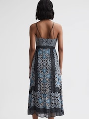 Reiss Navy/Blue Aliana Floral Print Fitted Midi Dress - Image 5 of 6