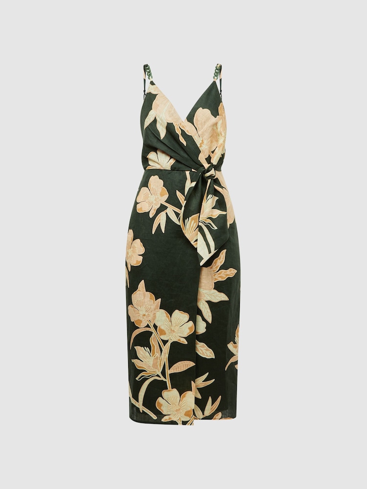 Reiss Khaki Alice Fitted Floral Print Midi Dress - Image 2 of 5