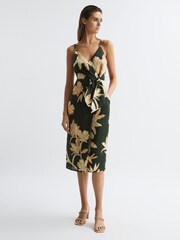 Reiss Khaki Alice Fitted Floral Print Midi Dress - Image 3 of 5