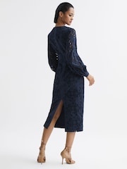 Reiss Navy Zena Lace Cut-Out Midi Dress - Image 5 of 7