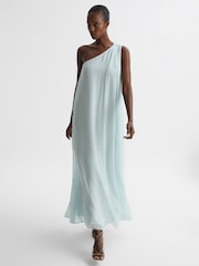 Reiss Green Charly One Shoulder Maxi Dress - Image 7 of 7