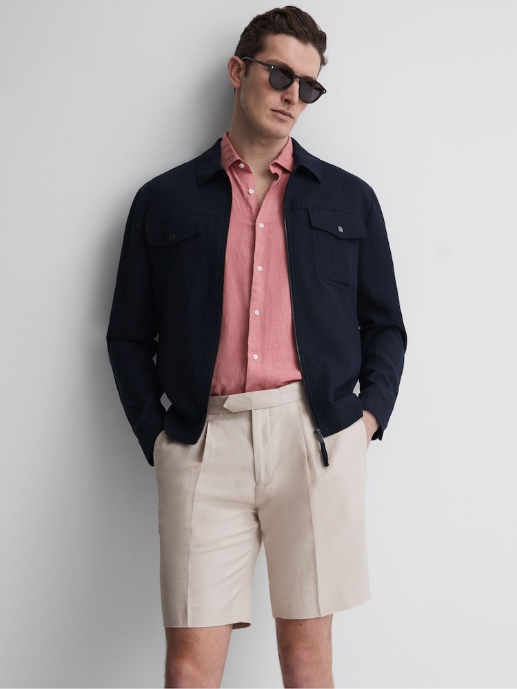 Reiss Stone Path Cotton-Linen Blend Chino Shorts - Image 6 of 6