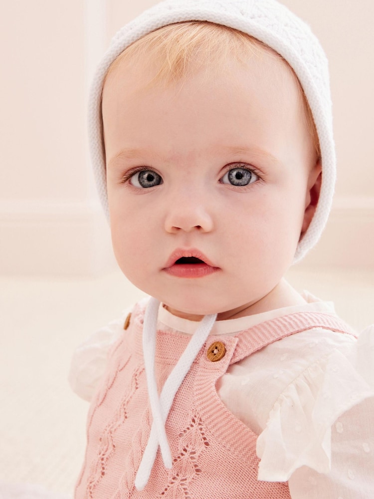 White Delicate Knitted Baby Bonnet Hat (0mths-2yrs) - Image 2 of 6