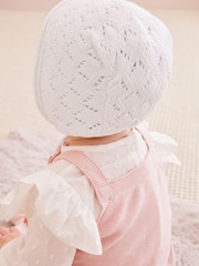 White Delicate Knitted Baby Bonnet Hat (0mths-2yrs) - Image 3 of 6