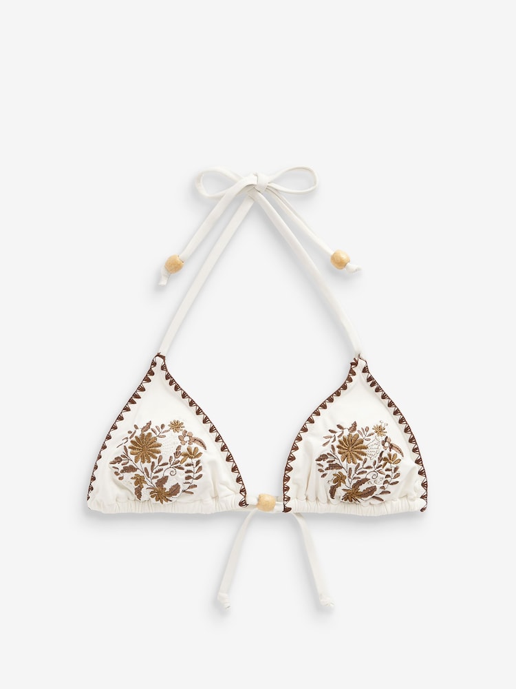 Ecru Cream Embroidered Triangle Bikini Top - Image 8 of 8
