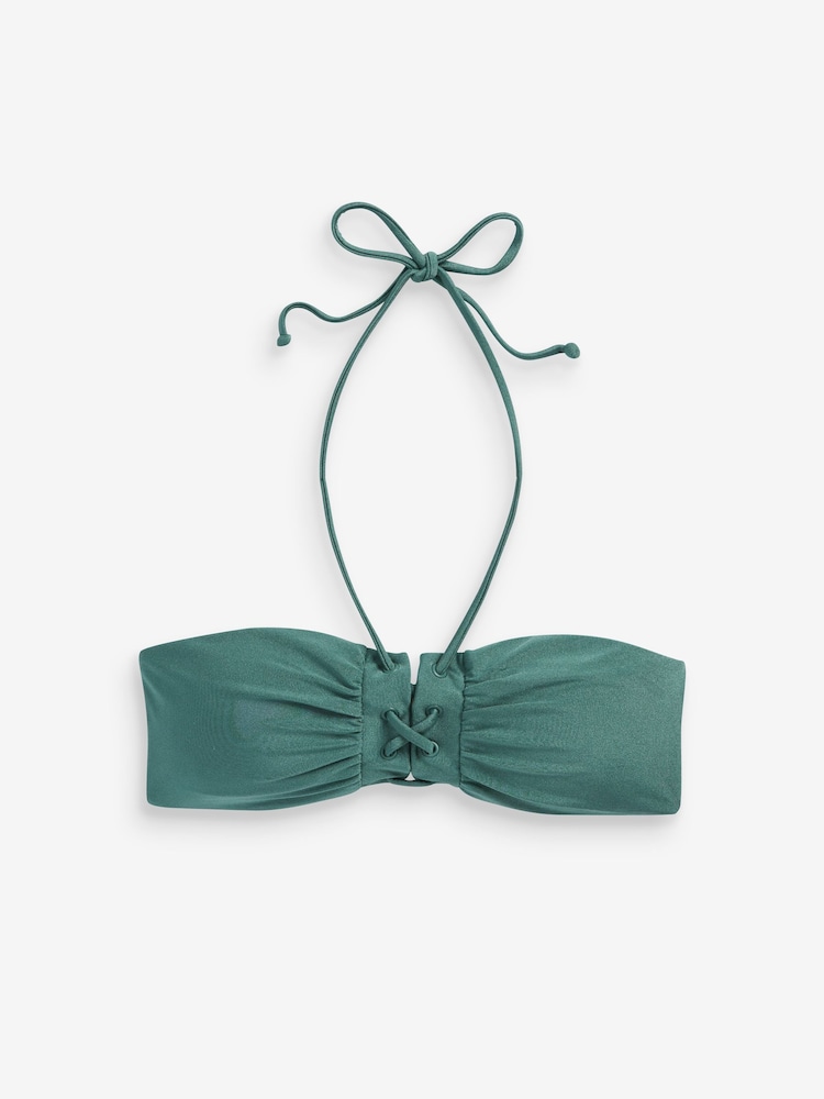 High Shine Blue Eyelet Soft Bandeau Bikini Top - Image 2 of 2