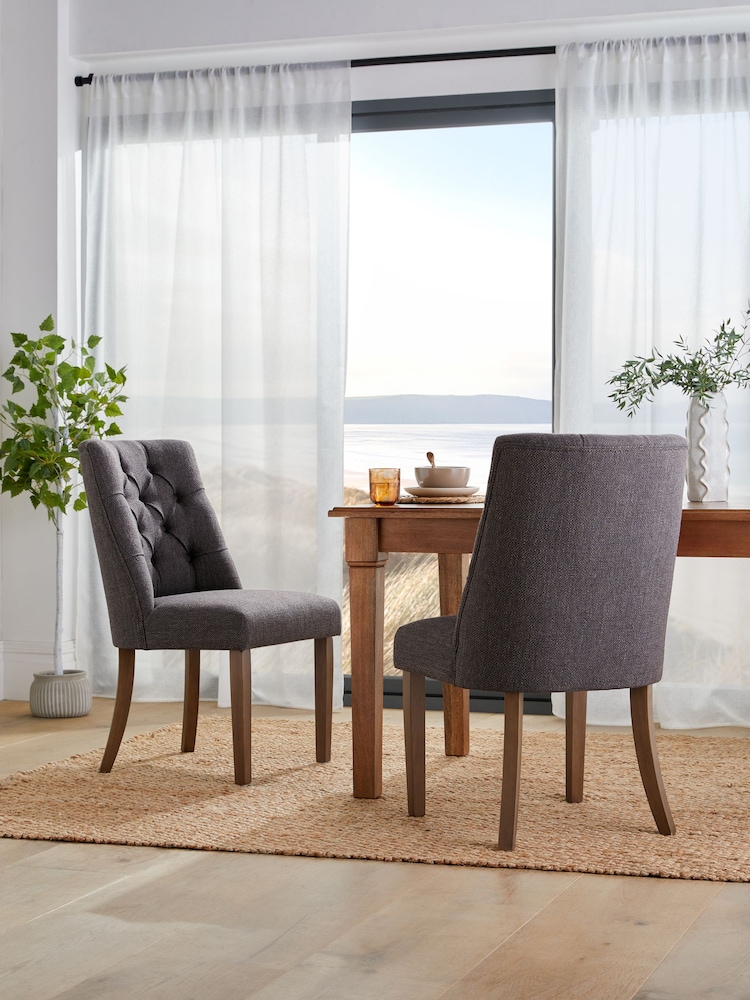 Set of 2 Chunky Weave Chocolate Brown Wolton Collection Luxe Dark Wood Leg Dining Chairs - Image 1 of 7