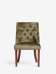 Set of 2 Plush Chenille Moss Green Wolton Walnut Effect Leg Collection Luxe Button Dining Chairs - Image 2 of 7