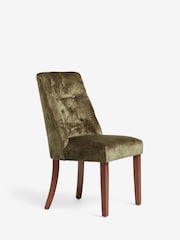 Set of 2 Plush Chenille Moss Green Wolton Walnut Effect Leg Collection Luxe Button Dining Chairs - Image 3 of 7