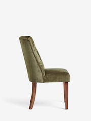 Set of 2 Plush Chenille Moss Green Wolton Walnut Effect Leg Collection Luxe Button Dining Chairs - Image 4 of 7