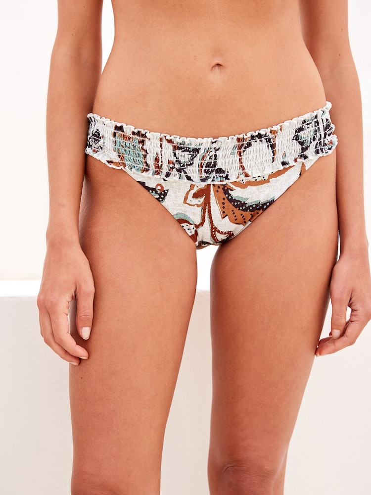 Ecru Cream/Brown Shirred High Leg Bikini Briefs - Image 1 of 6 Ecru Cream/Brown Shirred High Leg Bikini Briefs - Image 1 of 6