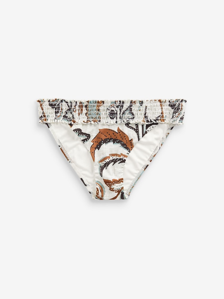 Ecru Cream/Brown Shirred High Leg Bikini Briefs - Image 6 of 6