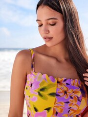 Purple Floral Scalloped Edge Bandeau Tankini - Image 4 of 7