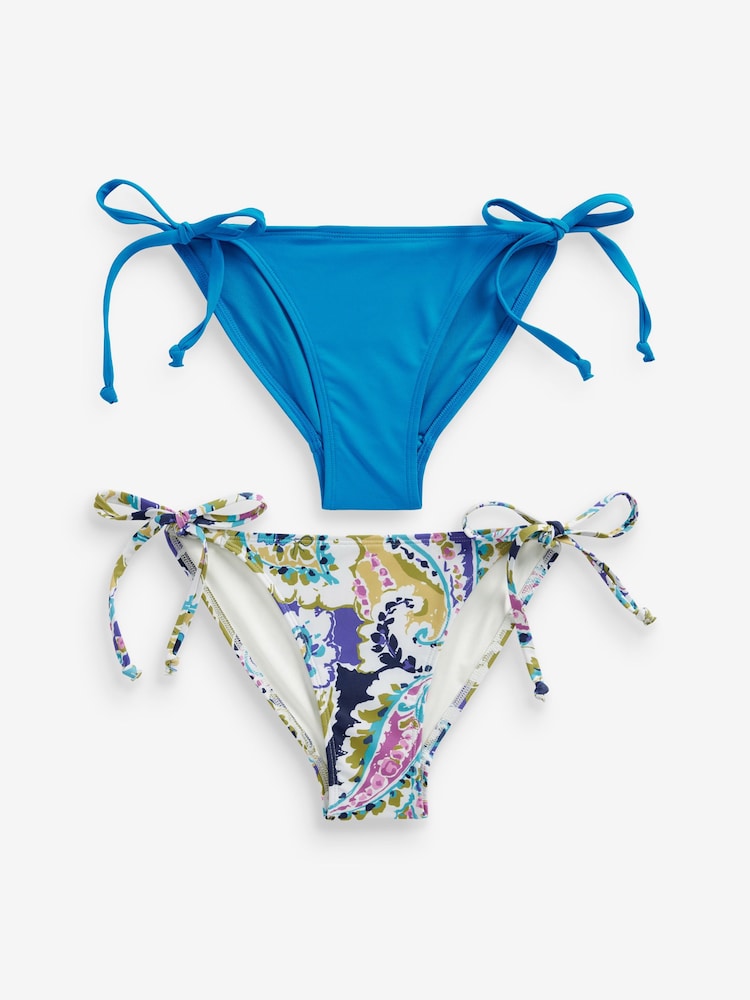 Blau/Violett/Paisley - Bikinihose mit seitlicher Schnürung im 2er-Pack - Bild 1 von 11