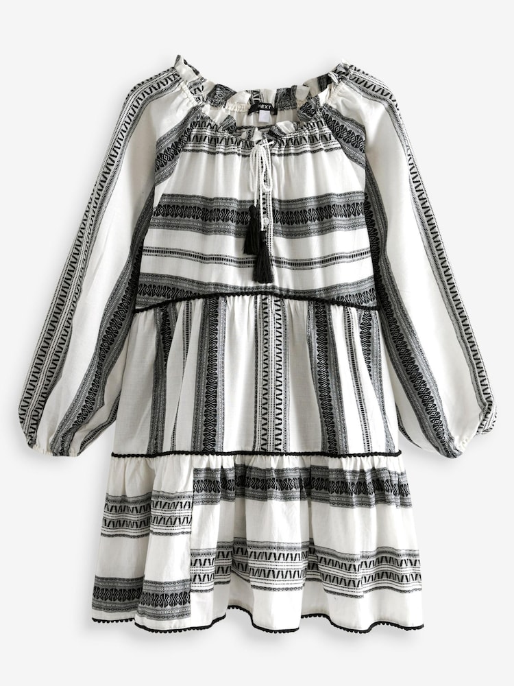 Weiß/Schwarz, Strand - Kurzes Kaftan-Sommerkleid aus Jacquard - Bild 5 von 5