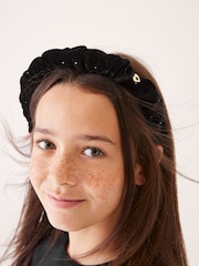 Baker by Ted Baker Girls Velour Diamanté Studded Black Headband - Image 1 of 5