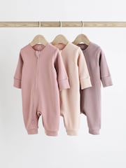 Pink 100% Cotton Two Way Zip Baby Sleepsuit 3 Pack (0mths-3yrs) - Image 1 of 8