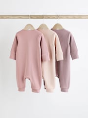 Pink 100% Cotton Two Way Zip Baby Sleepsuit 3 Pack (0mths-3yrs) - Image 2 of 8