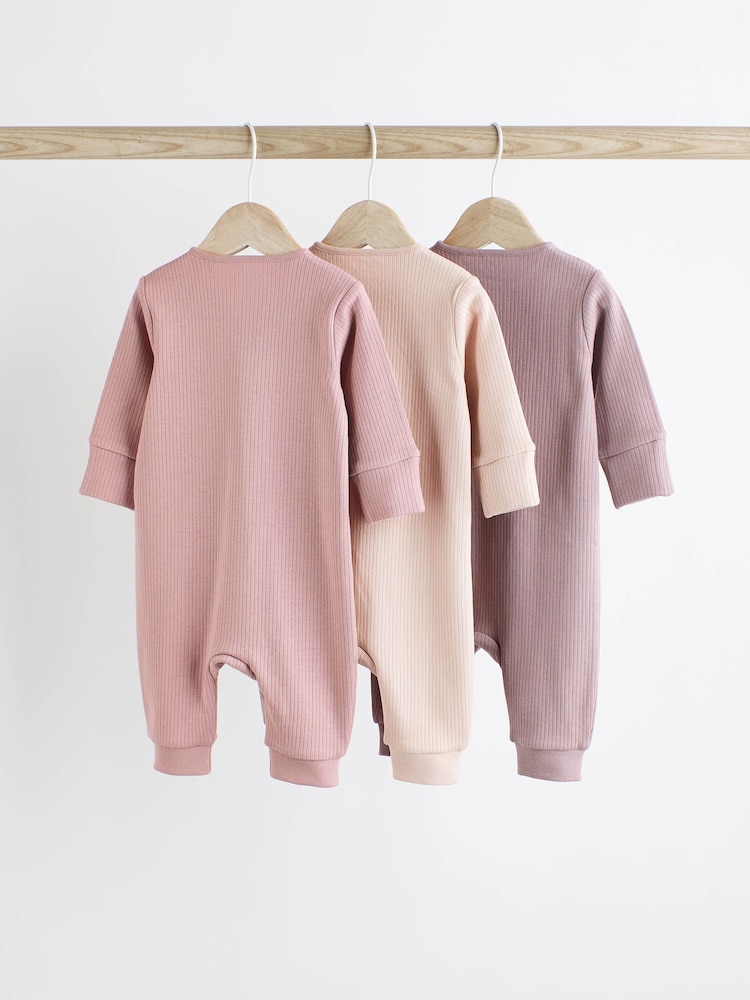Pink 100% Cotton Two Way Zip Baby Sleepsuit 3 Pack (0mths-3yrs) - Image 2 of 8