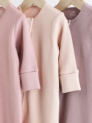 Pink 100% Cotton Two Way Zip Baby Sleepsuit 3 Pack (0mths-3yrs) - Image 3 of 8
