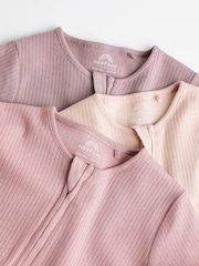 Pink 100% Cotton Two Way Zip Baby Sleepsuit 3 Pack (0mths-3yrs) - Image 4 of 8