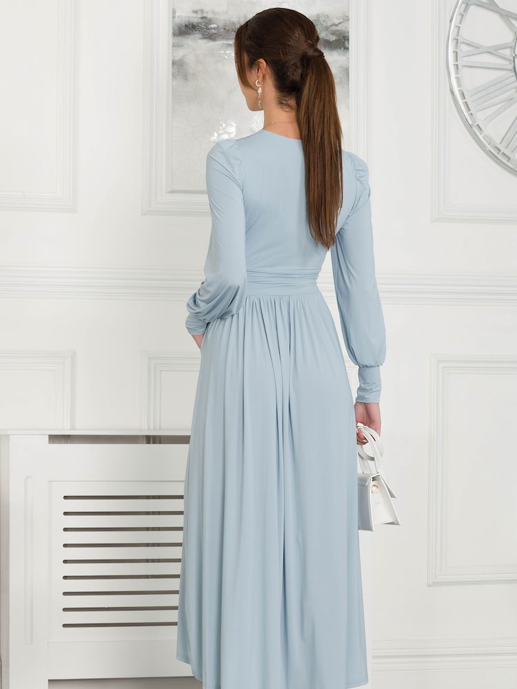 Jolie Moi Blue Rashelle Jersey Long Sleeve Maxi Dress - Image 2 of 5